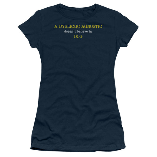 Dyslexic Agnostic - Short Sleeve Junior Sheer - Navy T-shirt