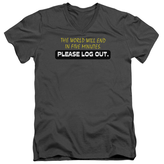 Please Log Out - Short Sleeve Adult V-neck - Charcoal T-shirt