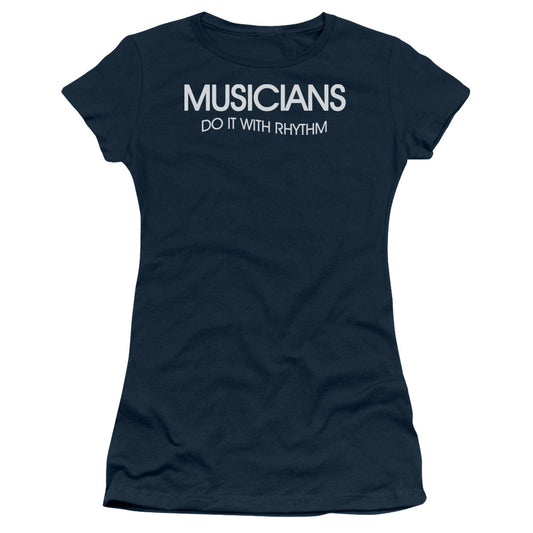 Musicians To It Rhythm - Short Sleeve Junior Sheer - Navy T-shirt