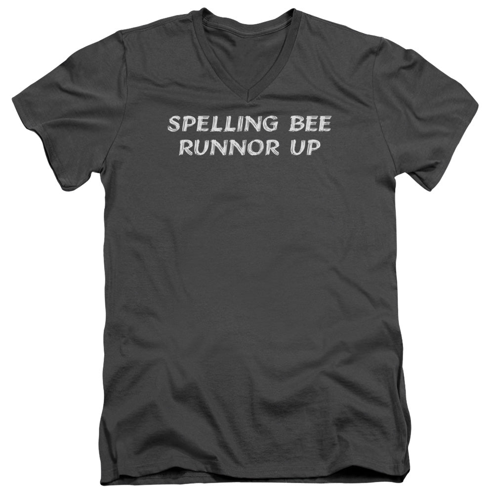 Spelling Bee - Short Sleeve Adult V-neck - Charcoal T-shirt