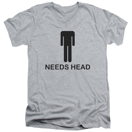 Needs Head - Short Sleeve Adult V-neck - Athletic Heather T-shirt