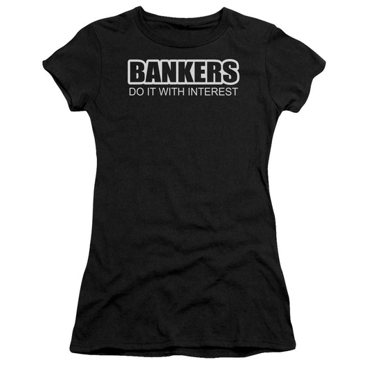 Bankers Do It Interest - Short Sleeve Junior Sheer - Black T-shirt