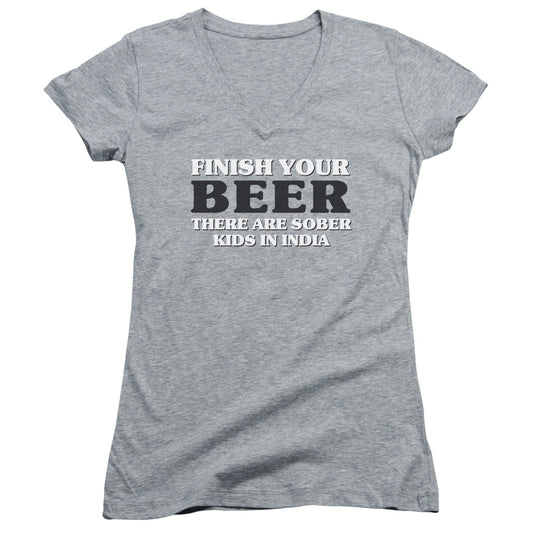 Finish Your Beer - Junior V-neck - Athletic Heather
