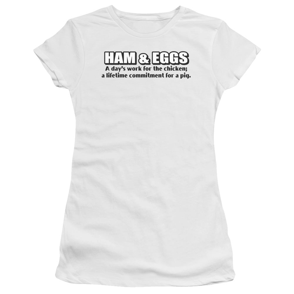 Ham And Eggs - Short Sleeve Junior Sheer - White T-shirt