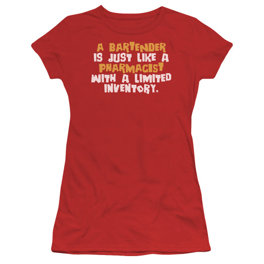 Bartender Pharmacist - Short Sleeve Junior Sheer - Red T-shirt