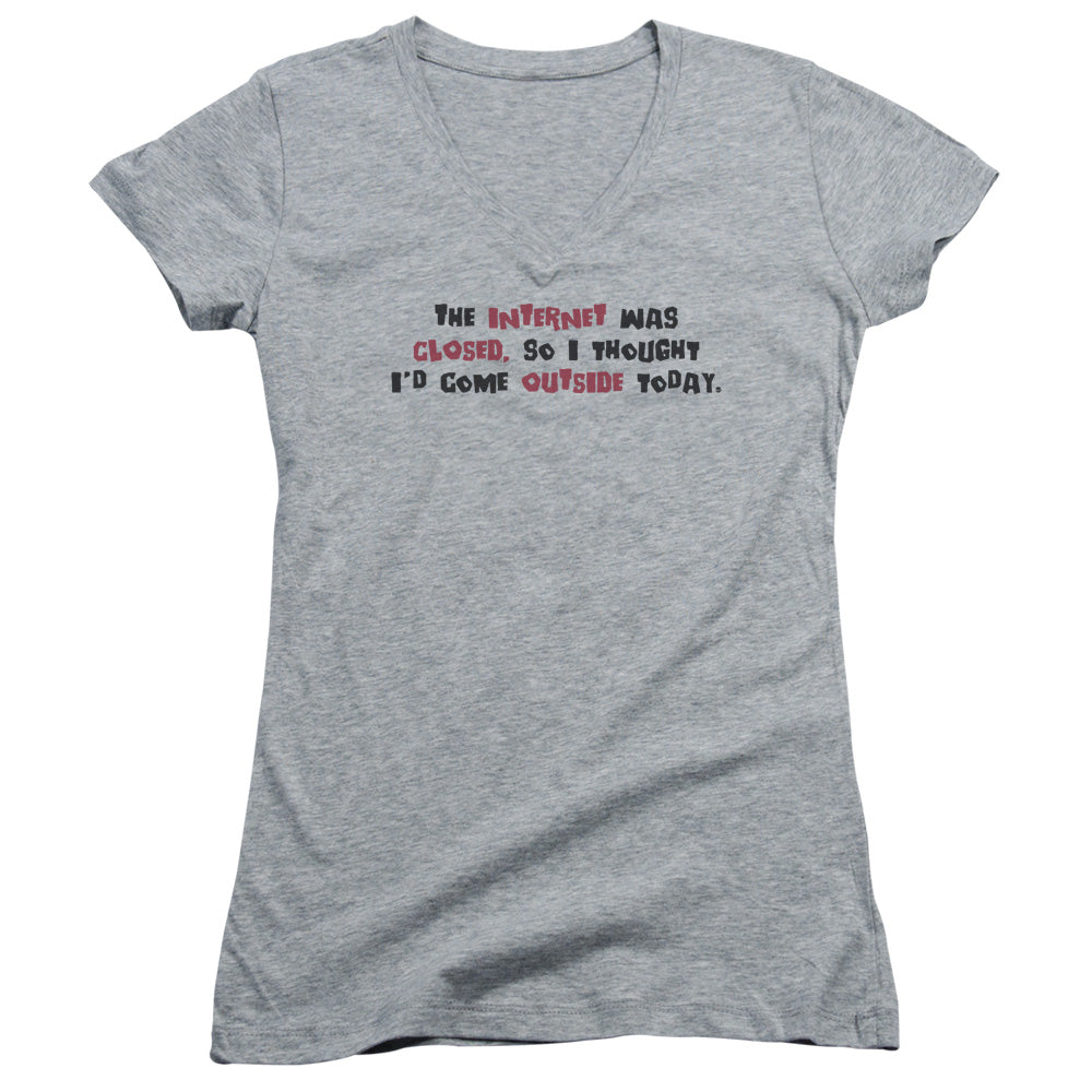 Internet Was Closed - Junior V-neck - Athletic Heather
