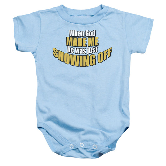 Showing Off - Infant Snapsuit - Light Blue