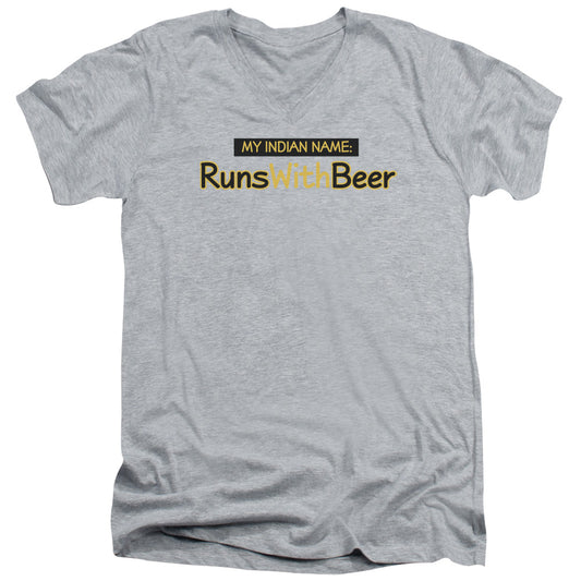 Runs With Beer - Short Sleeve Adult V-neck - Athletic Heather T-shirt
