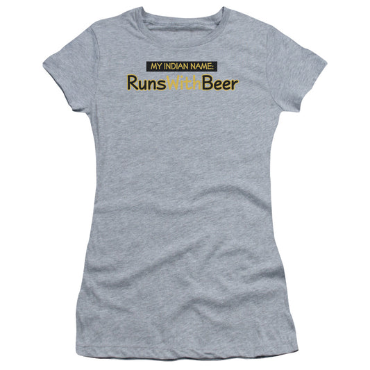 Runs With Beer - Short Sleeve Junior Sheer - Athletic Heather T-shirt