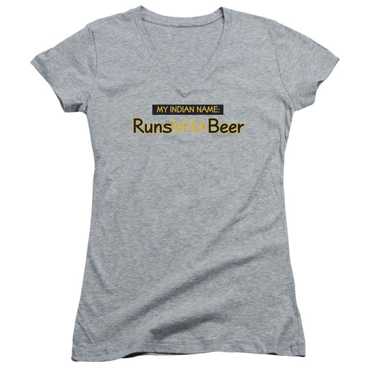 Runs With Beer - Junior V-neck - Athletic Heather