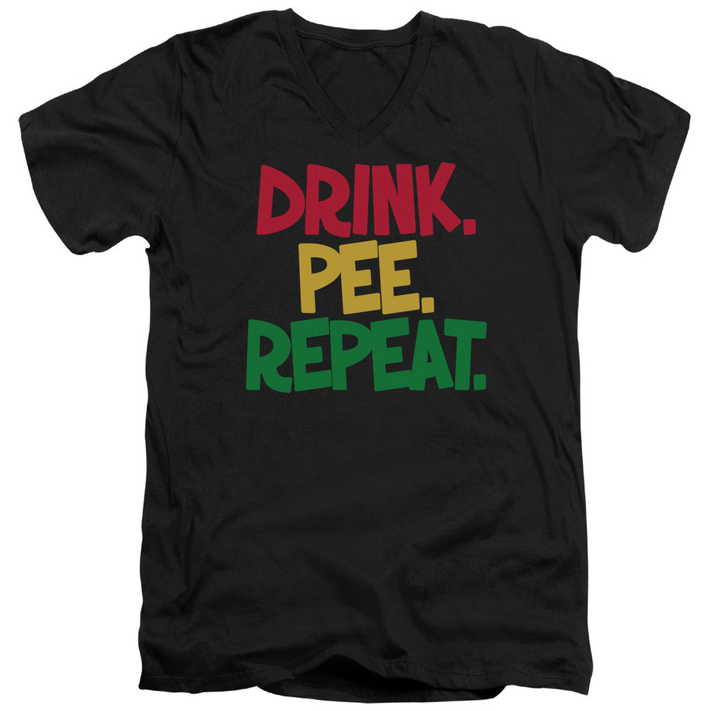 Drink, Pee, Repeat - Short Sleeve Adult V-neck - Black T-shirt