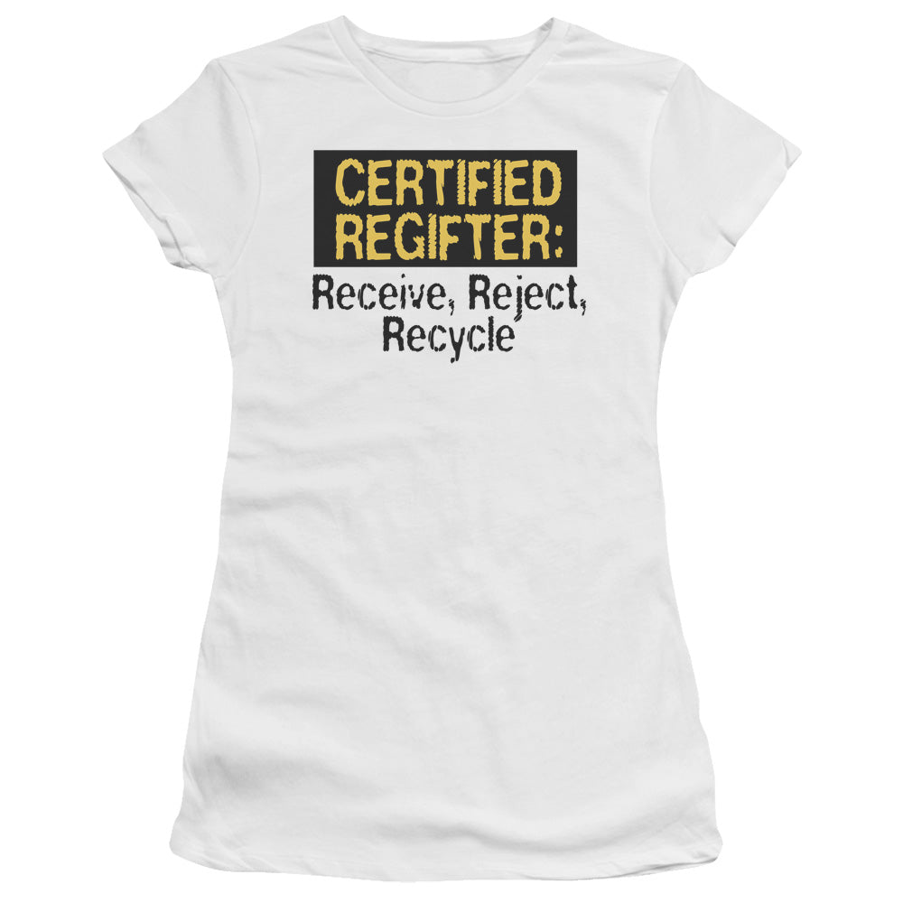 Certified Regifter - Short Sleeve Junior Sheer - White T-shirt