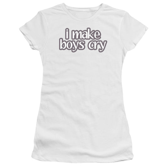 I Make Boys Cry - Short Sleeve Junior Sheer - White T-shirt