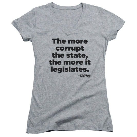 More It Legislates - Junior V-neck - Athletic Heather