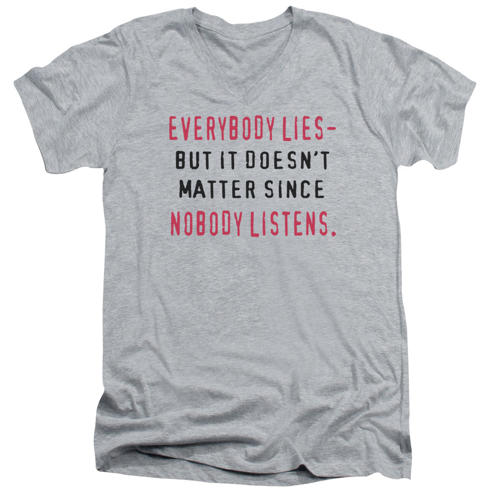 Everybody Lies - Short Sleeve Adult V-neck - Athletic Heather T-shirt