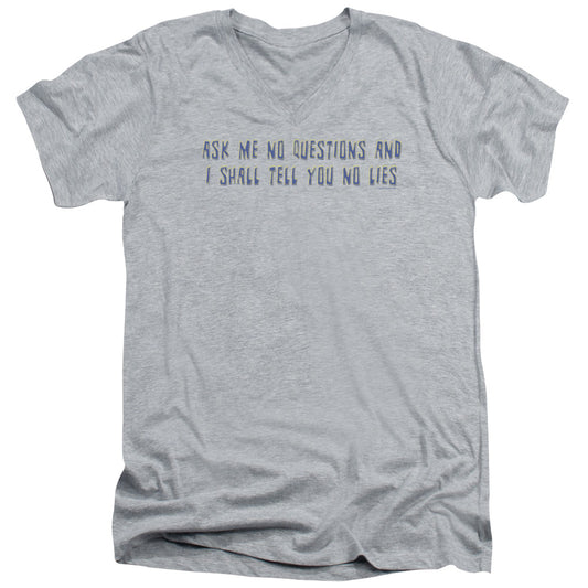 Ask Me No Questions - Short Sleeve Adult V-neck - Athletic Heather T-shirt