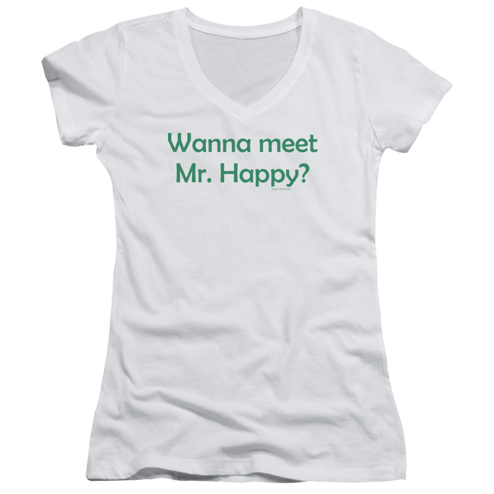 Wanna Meet Mr. Happy - Junior V-neck - White