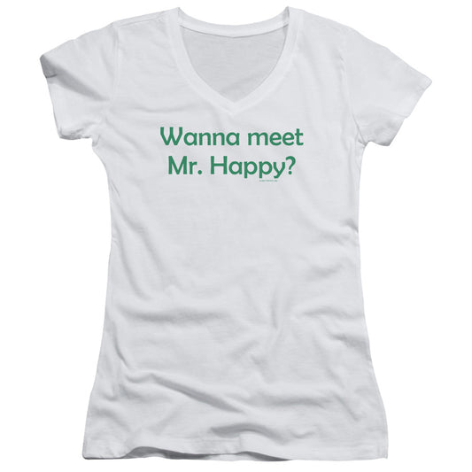 Wanna Meet Mr. Happy - Junior V-neck - White