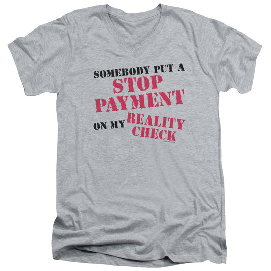 Stop Payment - Short Sleeve Adult V-neck - Athletic Heather T-shirt