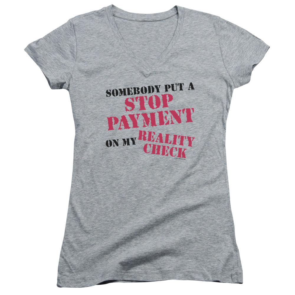 Stop Payment - Junior V-neck - Athletic Heather