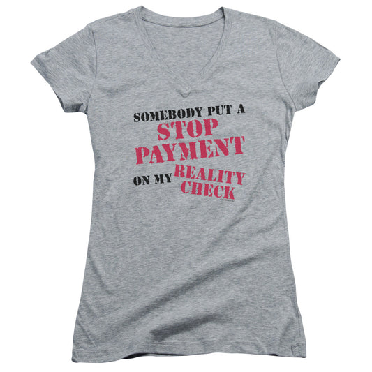 Stop Payment - Junior V-neck - Athletic Heather