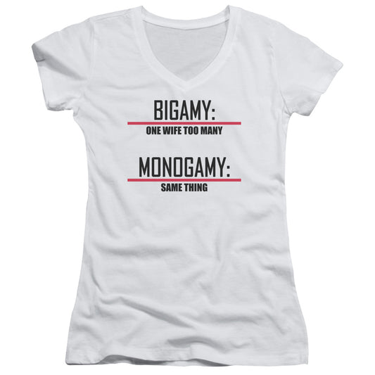 Bigamy & Monogamy - Junior V-neck - White