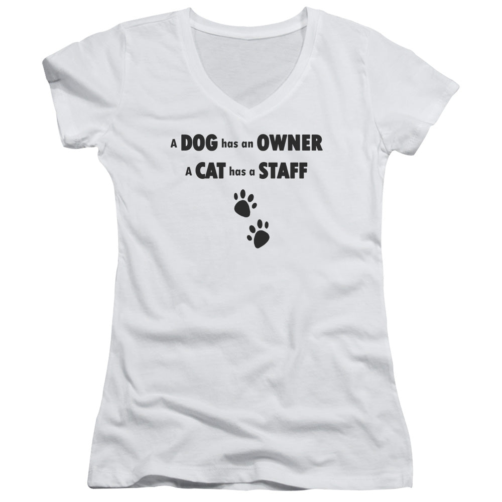 Cat Has A Staff - Junior V-neck - White