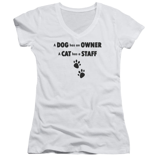 Cat Has A Staff - Junior V-neck - White