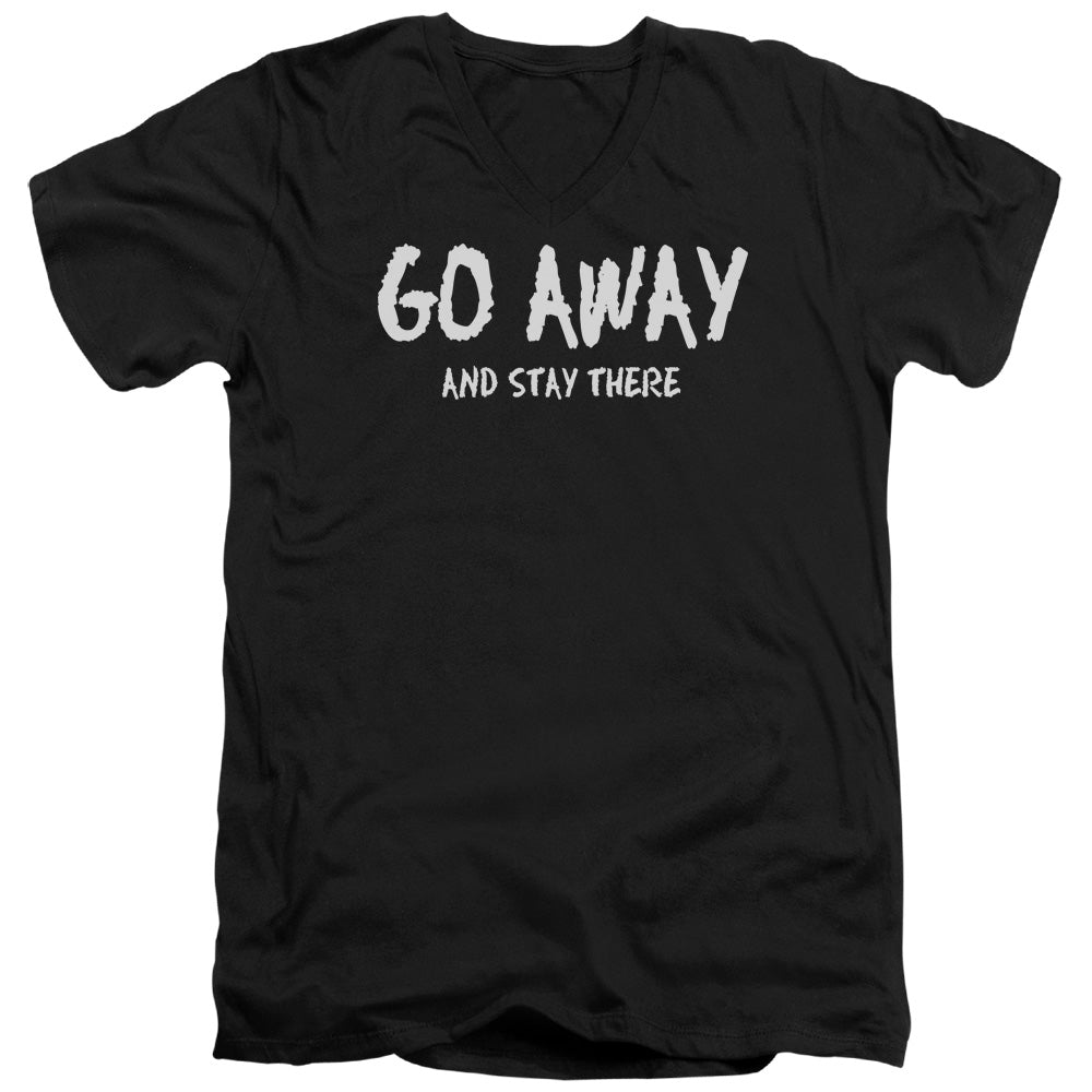 Go Away - Short Sleeve Adult V-neck - Black T-shirt