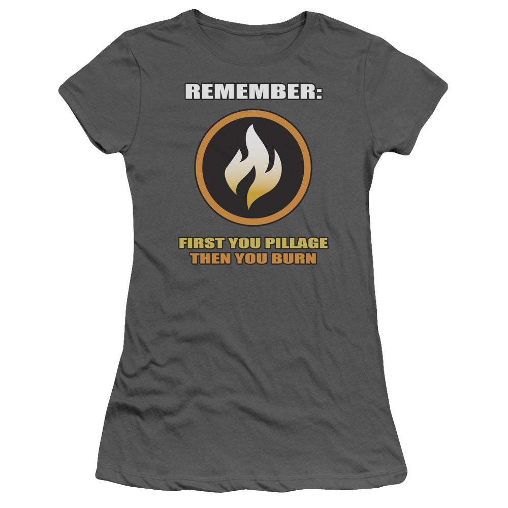 First You Pillage - Short Sleeve Junior Sheer - Charcoal T-shirt