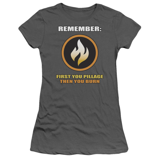 First You Pillage - Short Sleeve Junior Sheer - Charcoal T-shirt