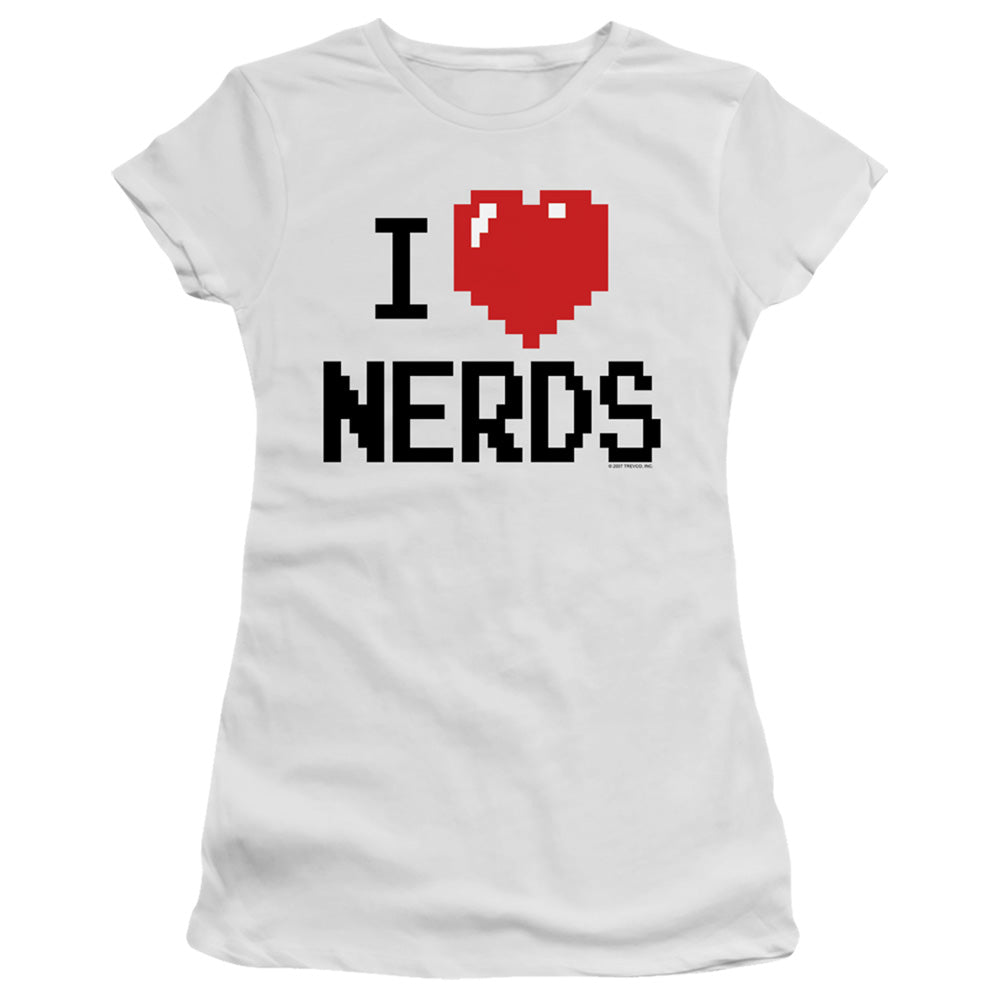 I Heart Nerds - Junior White Sheer Cap Sleeve Tee/sm - Short Sleeve Junior Sheer - White T-shirt