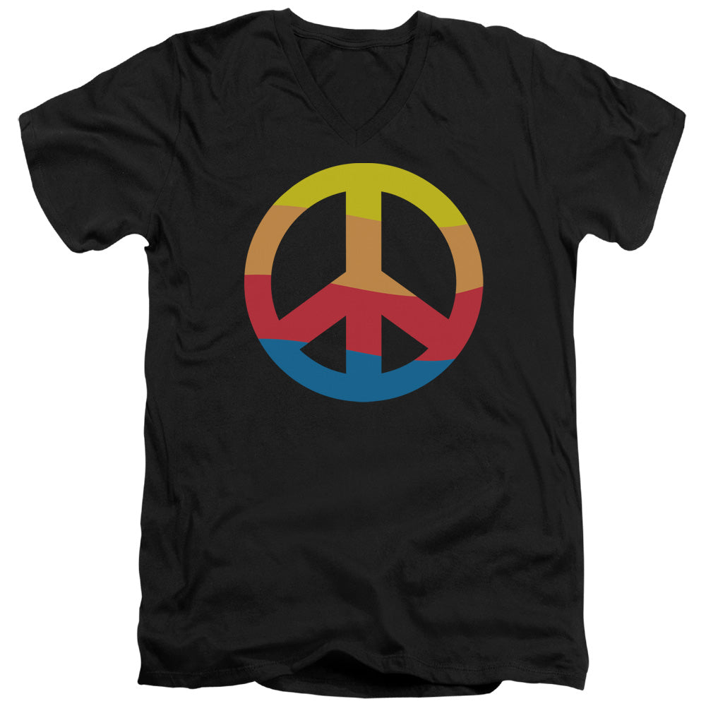 Rainbow Peace Sign - Short Sleeve Adult V-neck - Black T-shirt