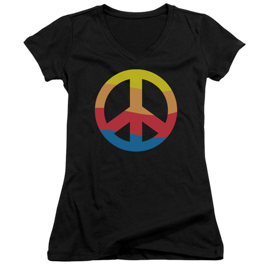 Rainbow Peace Sign - Junior V-neck - Black
