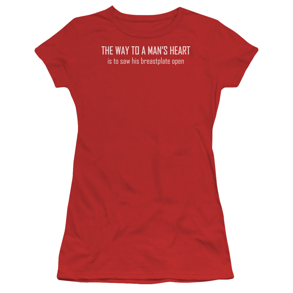 Way To A Mans Heart - Short Sleeve Junior Sheer - Red T-shirt