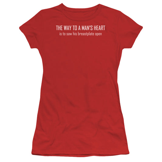 Way To A Mans Heart - Short Sleeve Junior Sheer - Red T-shirt