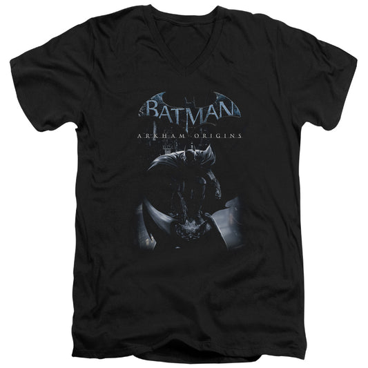 Batman Arkham Origins - Perched Cat - Short Sleeve Adult V-neck - Black T-shirt