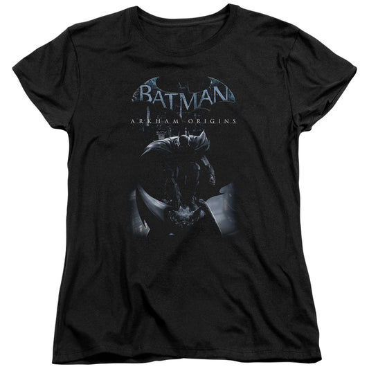 Batman Arkham Origins - Perched Cat - Short Sleeve Womens Tee - Black T-shirt