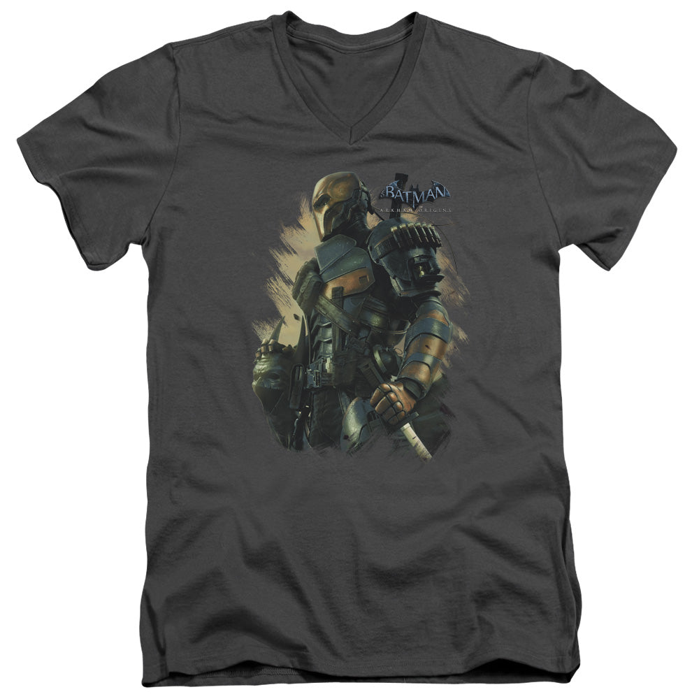 Batman Arkham Origins - Deathstroke - Short Sleeve Adult V-neck - Charcoal T-shirt