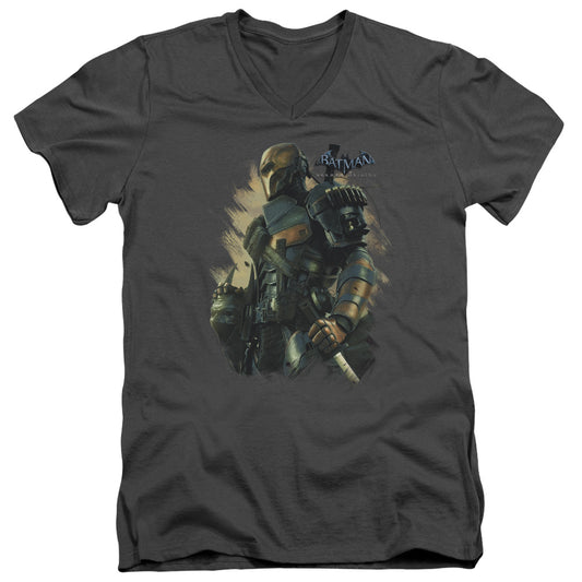 Batman Arkham Origins - Deathstroke - Short Sleeve Adult V-neck - Charcoal T-shirt