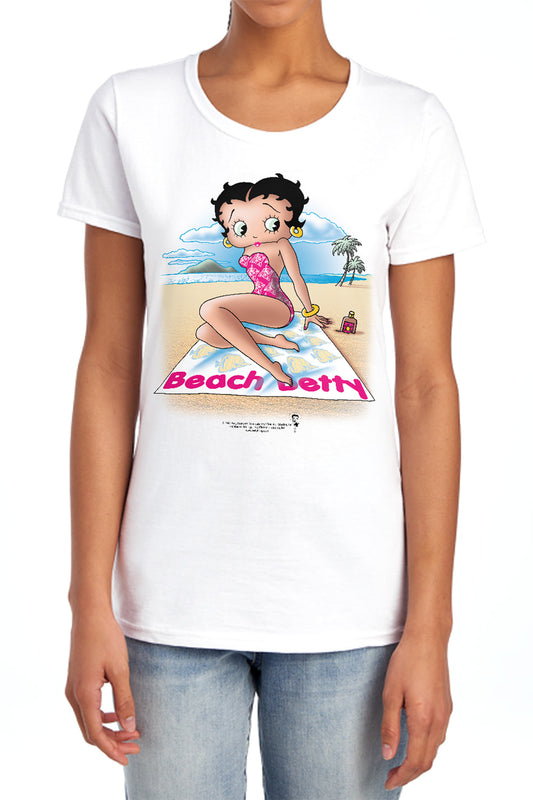 Betty Boop - Beach Betty - Short Sleeve Womens Tee - White T-shirt