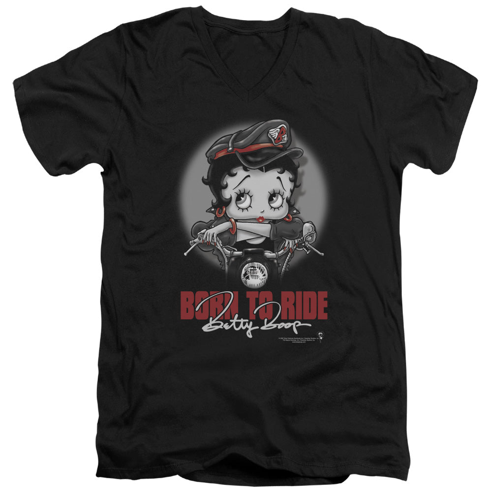 Betty Boop - Born To Ride - Short Sleeve Adult V-neck - Black T-shirt