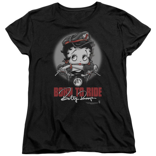 Betty Boop - Born To Ride - Short Sleeve Womens Tee - Black T-shirt