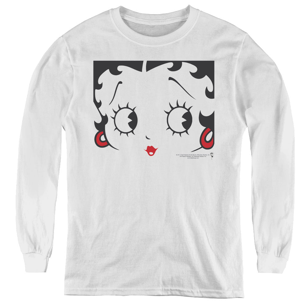 Betty Boop - Close Up - Youth Long Sleeve Tee - White