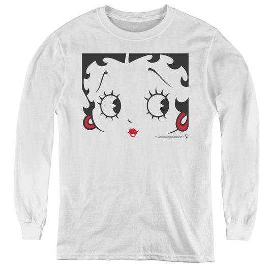 Betty Boop - Close Up - Youth Long Sleeve Tee - White