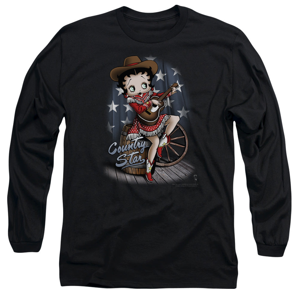 Betty Boop - Country Star - Long Sleeve Adult 18/1 - Black T-shirt