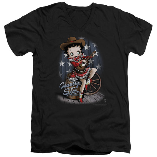 Betty Boop - Country Star - Short Sleeve Adult V-neck - Black T-shirt