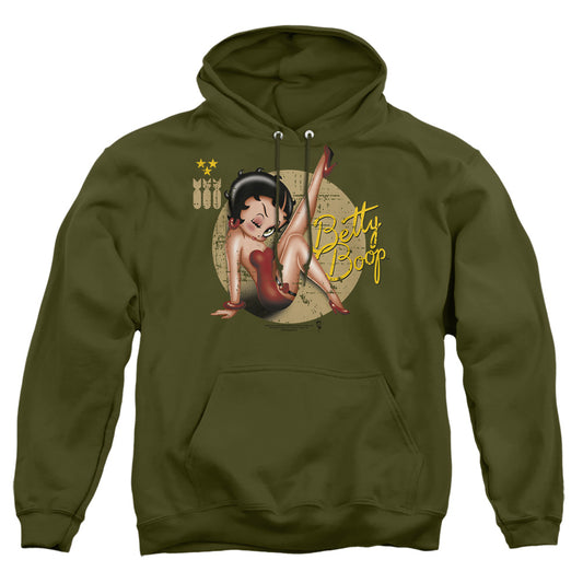 Betty Boop - Nose Art - Adult Pull-over Hoodie - Military Green