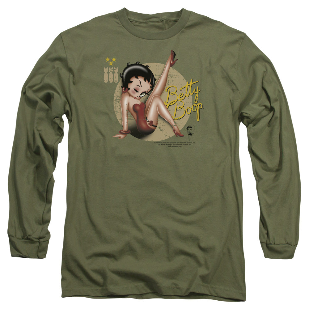 Betty Boop - Nose Art - Long Sleeve Adult 18/1 - Military Green T-shirt