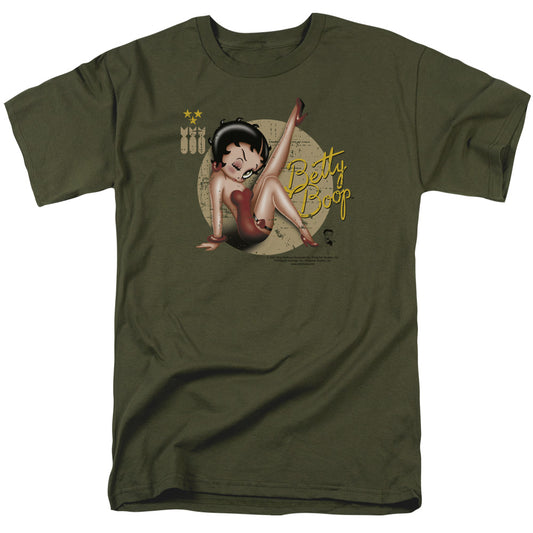 Betty Boop - Nose Art - Short Sleeve Adult 18/1 - Military Green T-shirt